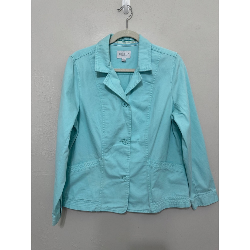 Sonoma Life Style‎ Womens Turquoise Aqua Blue 100% Cotton Blazer Jacket Size L